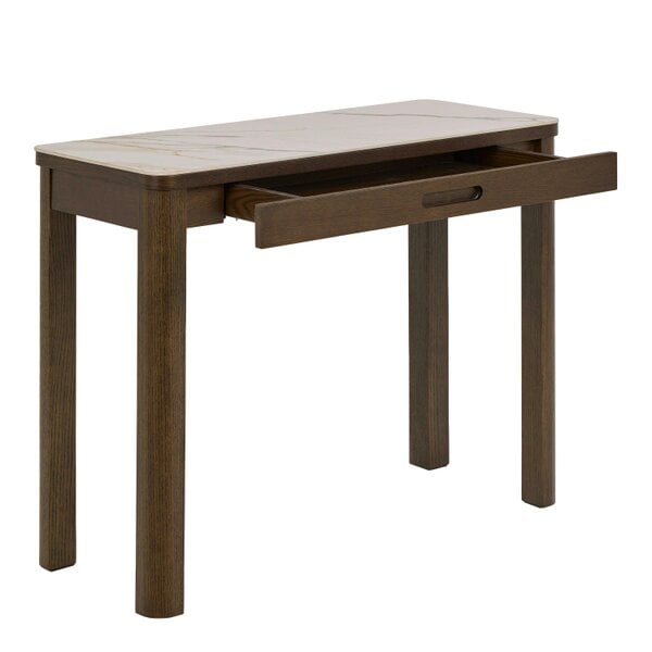 Wyld Haus Cork Cream Ceramic Console Table with Oak Veneer Base 1 Drawer