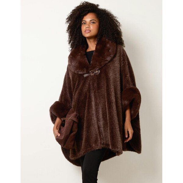 Blue Vanilla Cape With Luxe Fur Trim