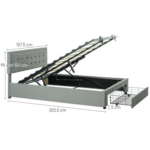 Wyld Haus Rela 4FT6 Double Ottoman Bed Frame with Integrated Front Divan Drawer Storage In Grey