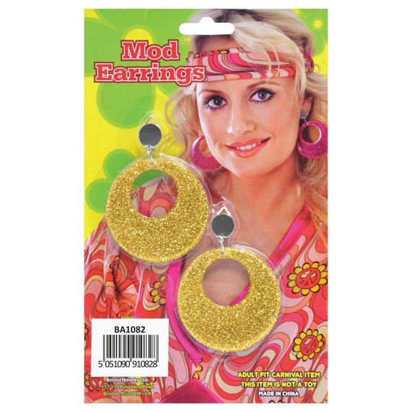 Bristol Novelty Unisex Adults Mod Glitter Earrings - Gold - 