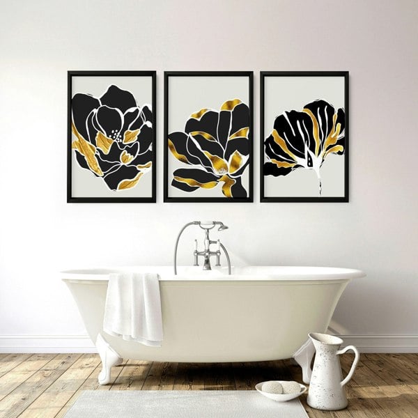 Bathroom decor gold | set of 3 framed wall art