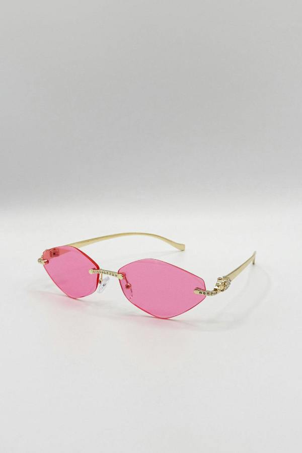 SVNX Rimless Oval Geo Metal Sunglasses in Pink