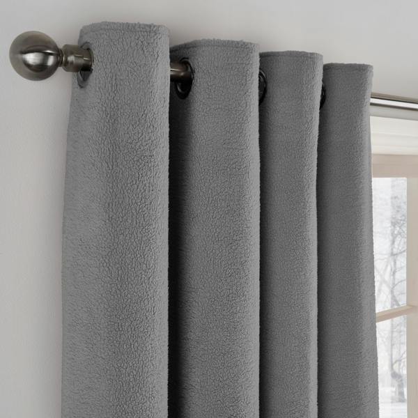 Smart Living Teddy Fleece Eyelet Curtain - Grey