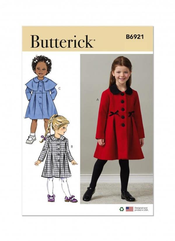 Butterick Sewing Pattern 6921, Coats for Kids, CDD (2-3-4-5) - Intermediate