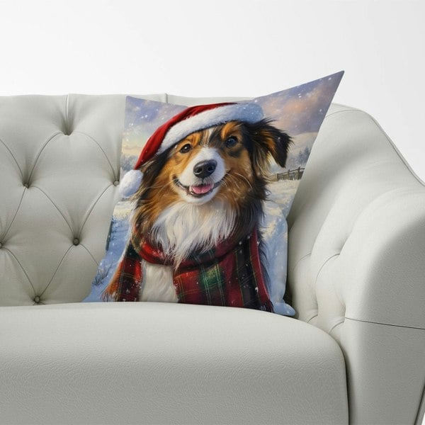 Warren Reed Christmas Shetland Sheepdog Cushion