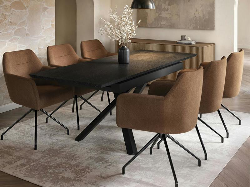 Lexi & Isla Dining Set Extendable Table with 6 Swivel Chairs