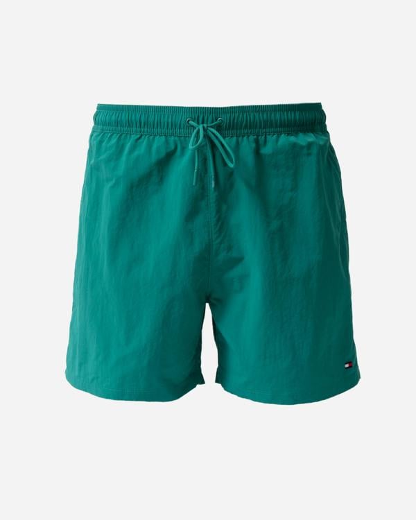 Front of Tommy Hilfiger Solid Mens Drawstring Swimming Shorts in Rainforest Emerald