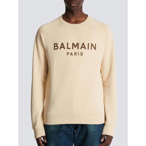 Balmain Logo Print Sweatshirt   in  Light Brown