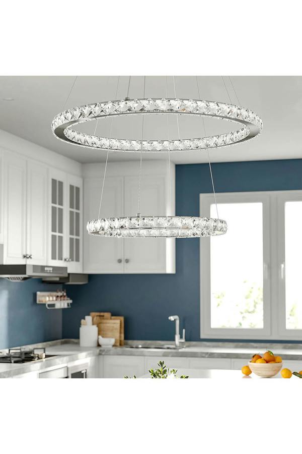 Living and Home Modern 2-Tier Adjustable Crystal LED Pendant Light 40+60cm