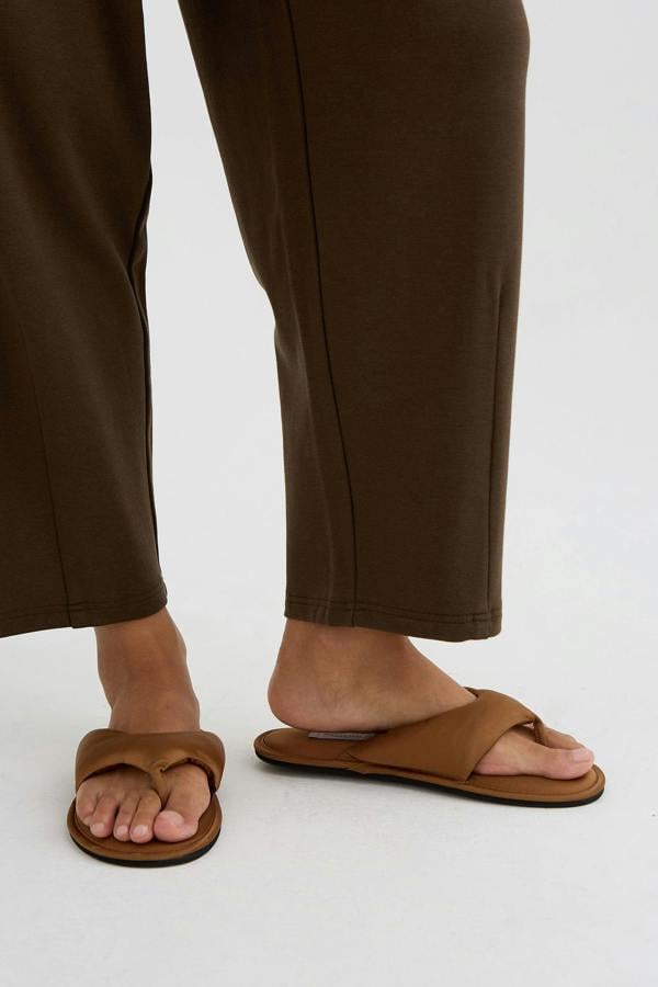 Pretty You London Satin Thong Sandal In Toffee