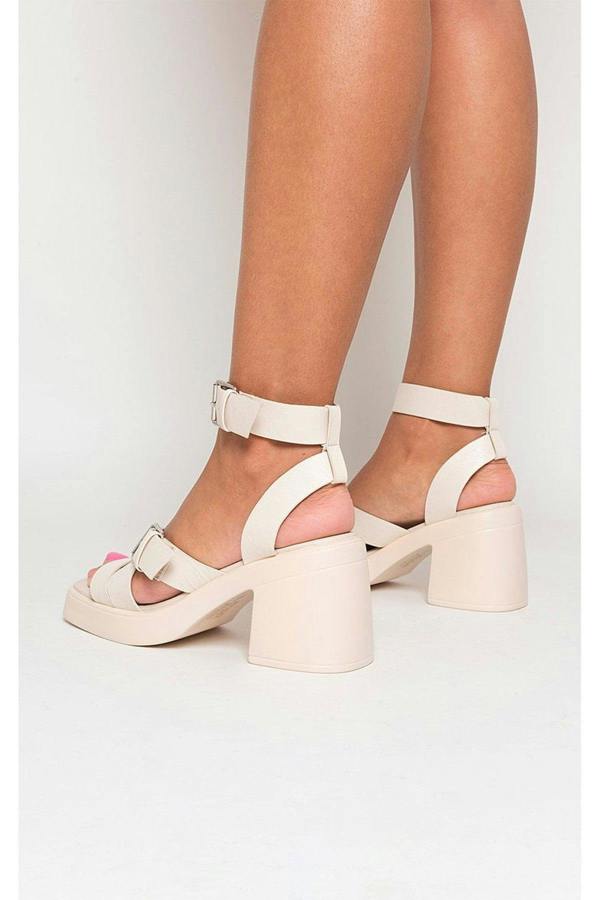 Faye Cris Cross Ankle Strap Heeled Sandals - Cream