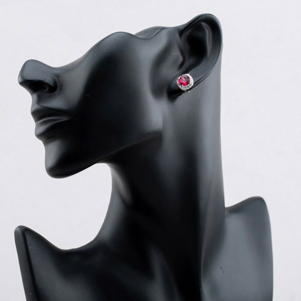 T. H. Baker Sterling Silver Rhodium Plated White & Red Cubic Zirconia Stud Earrings 8.57.0046