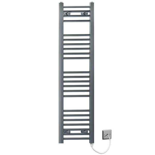 MYHOMEWARE 400mm x 1200mm Anthracite Grey Flat Electric Pre-Filled Heated Towel Rail Radiator For Bathroom Designer Standard Element