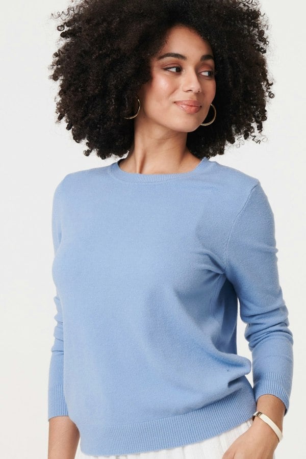 Blue | Plain Soft Knit Long Sleeve Jumper
