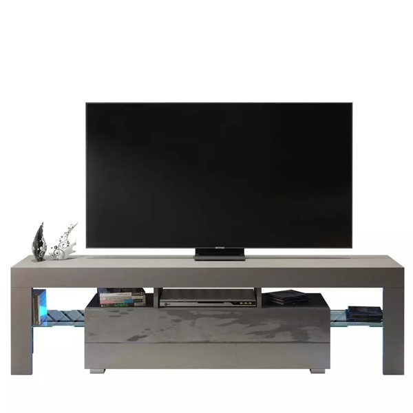 Mex Furniture 160cm TV Unit – Modern TV Stand Cabinet with Grey High Gloss Doors and Free LED