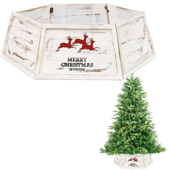 Shatchi 31.5 Inch Wooden Hexagon Christmas Tree Collar in Distressed White Finish - 31.5INCH - White - Artificial Christmas tree