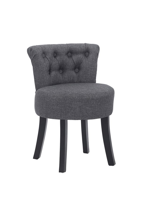 Living and Home Grey Linen Button Tufted Upholstered Stool for Dressing Table