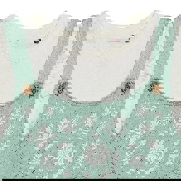 Mini Cuddles Baby Girls Floral Embroidered Dungaree Set, Mint Green