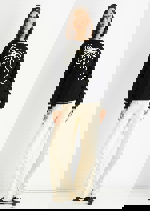 Gini London Black Contrast Bow pattern oversized Jumper