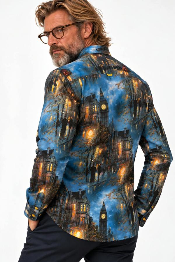 Claudio Lugli London Skyline Print Shirt - Navy