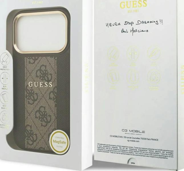 Guess 4G Stripe Case with MagSafe for iPhone 17 Pro 6.3" Brown - GUHMP17LPG4SEMCW