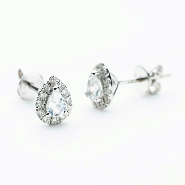 T. H. Baker 9ct White Gold Pear Cut Moonstone & 0.27ct Diamond Cluster Stud Earrings NTE409PEAR-MOOND-9WG