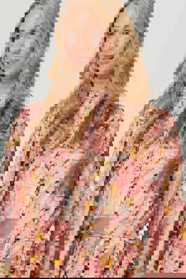 Red | Floral Long Sleeve Short Shirt Dress