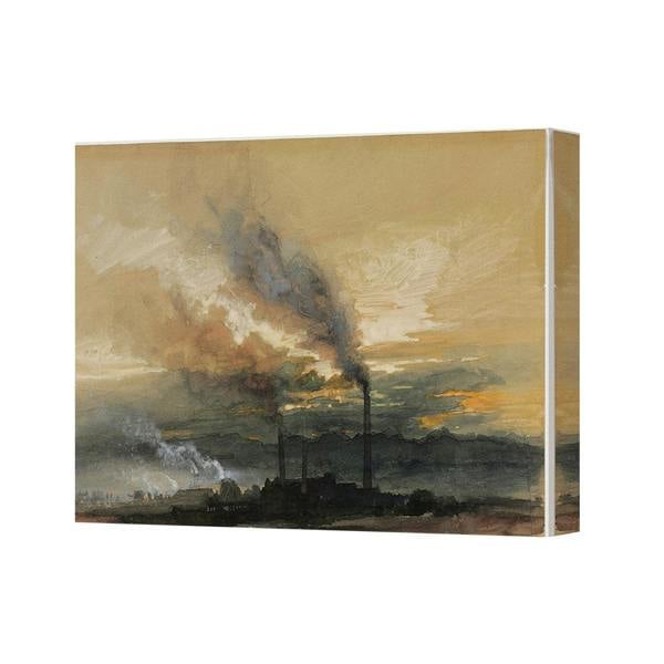Benjamin Tate Design Industrial Landscape Canvas Print Smokestacks At Sunset