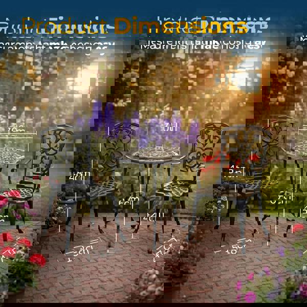 Centurion Supports VIVALDI 3-Piece Aluminium Garden Bistro Set - Round Table with Parasol Hole & 2 Generously Sized Armchairs - Baroque Design (Black)