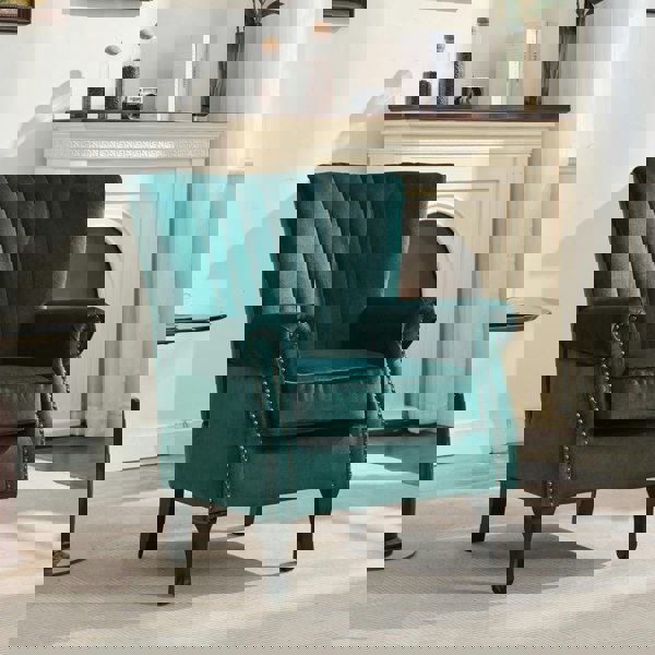 Furniture One High Back Modern Tub Chair Mid-Century Velvet Accent Chair Sofa w Soft Padded