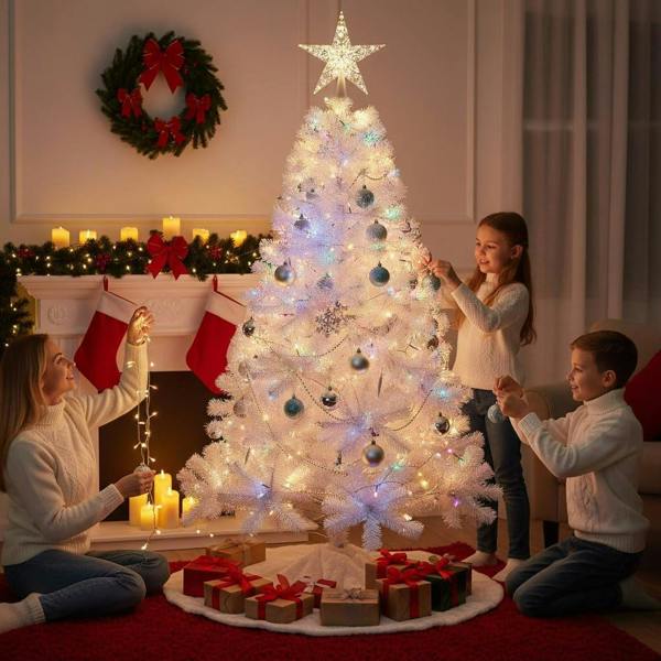 4ft to 12ft White Artificial Alaskan Pine Christmas Tree with Metal Stand image 9