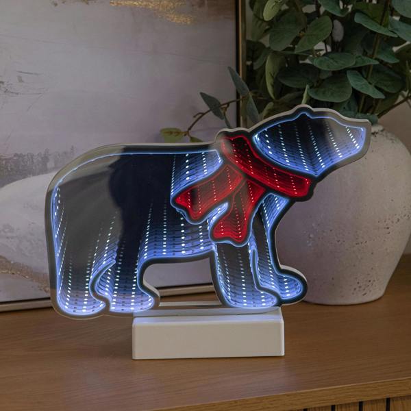 Samuel Alexander 27cm Polar Bear Infinity Mirror Light Up Decoration with Red & White LEDs