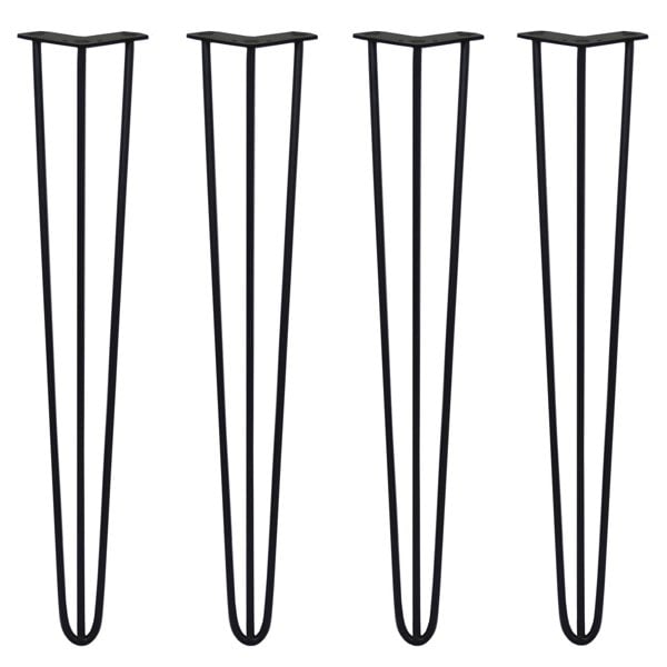 SkiSki 4 x 28" Hairpin Legs - 3 Prong - 10mm - Black