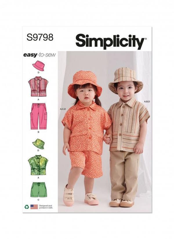 Simplicity Sewing Pattern 9798, Tops, Shirts, Trousers, Shorts, Headwear for Baby, Kids, A (1/2-1-2-3-4) - Easy