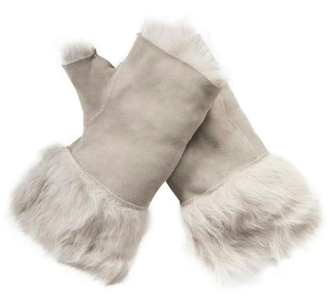Infinity Leather Womens Shearling  Mittens Fingerless Cuffs Toscana Suede Sheepskin Fur