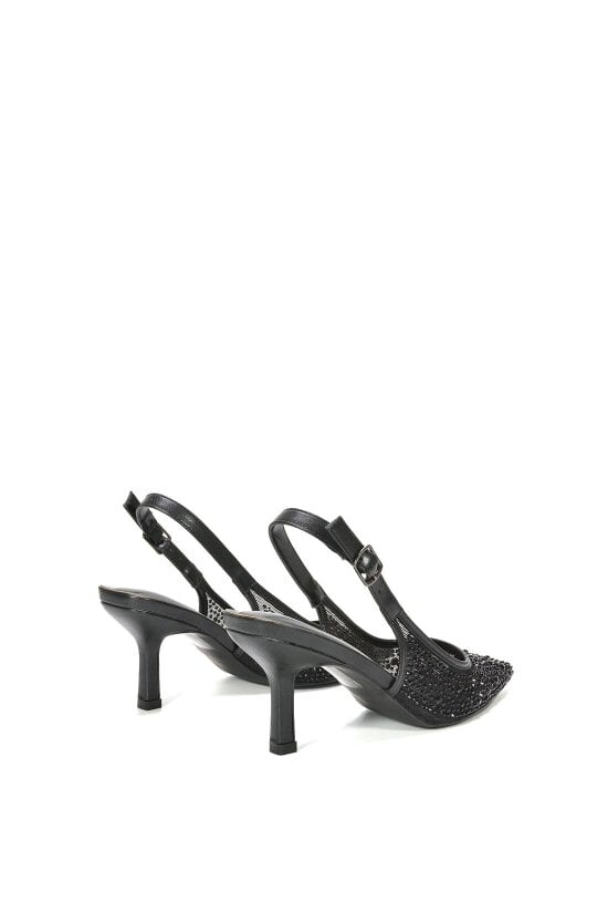 XY LONDON Diamante Slingback Court Shoes With Low Kitten Heel