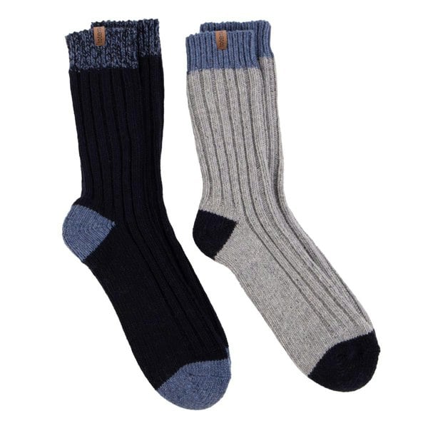 Totes Toasties CHUNKY TWIST WOOL BLEND BOOT SOCKS (TWIN PACK) Mens Navy / Grey