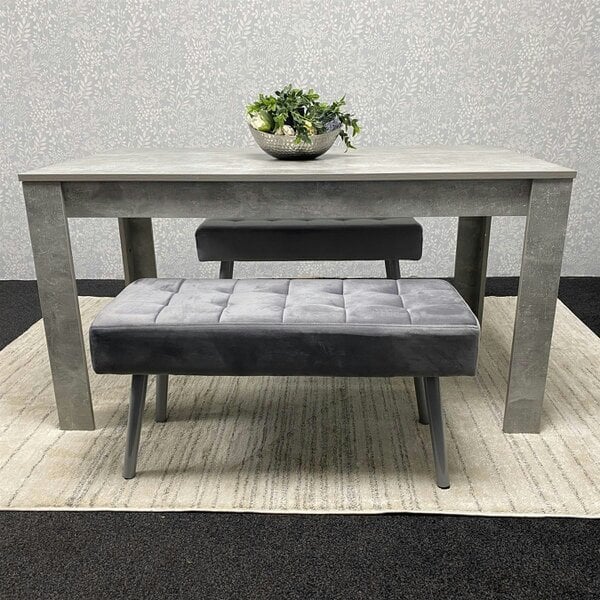 Kosy Koala Grey Wooden Dining Table Set and 2 Benches with Metal Legs � Dining Kitchen Room Furniture