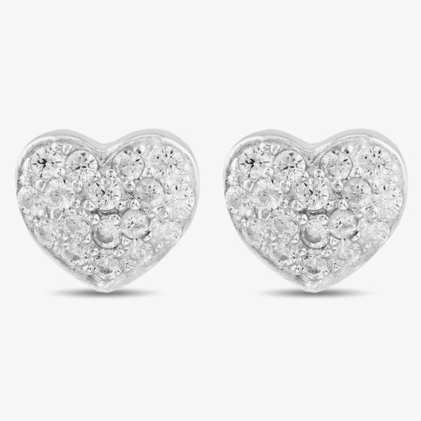 T. H. Baker Silver Cubic Zirconia Heart Stud Earrings E4015C