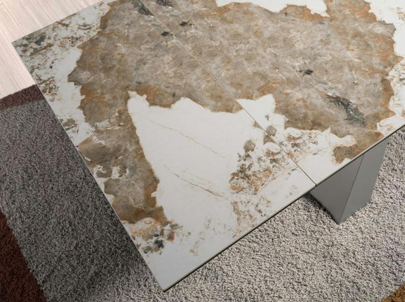 Angel Cerdá Rectangular extending dining table in porcelain marble and taupe grey steel 1124