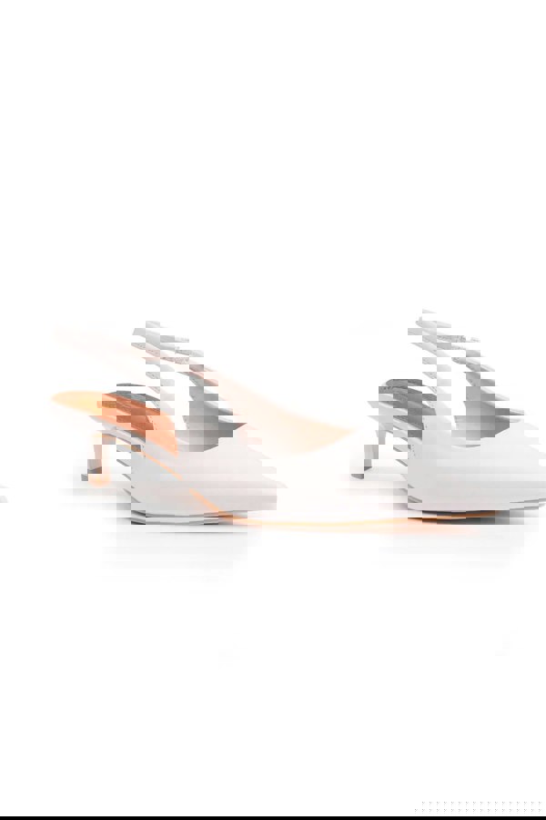 Where's That From New Form Wide Fit Low Kitten Heels With Pointed Toe & Elastic Slingback in White Faux Leather