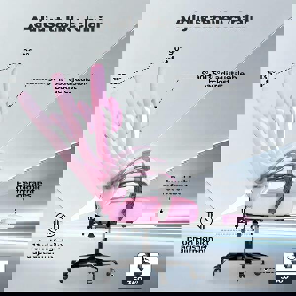 Levede Office Desk Chair Fabric Gaming Recliner Adjustable Height Swivel Pink