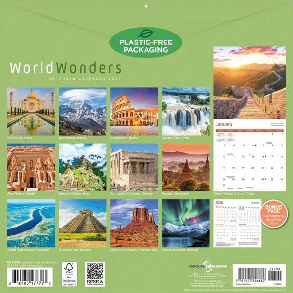 World Wonders Calendar 2027, Wall Calendars, Month To View, Travel, Gift