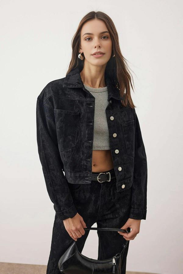 WOVCOR Suede-Look Basic Denim Jacket