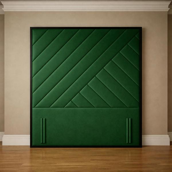 Great British Beds Sandra Headboard with Contrast Border - Green Plush