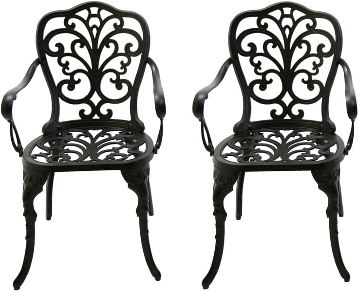 Centurion Supports Bangui Black 2-Large Garden and Patio Chairs with Armrests in Cast Aluminium