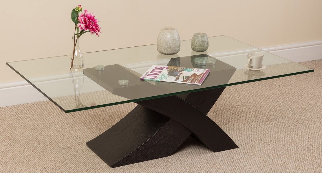 That's Furniture Milano Glass and Wood Coffee Table for Living Room