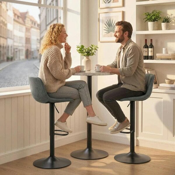 Bar Stools Set of 2, Modern Swivel Barstools with Footrest for Kitchen Island and Dining Room, Grey