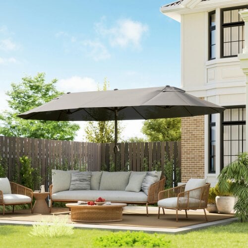 Outsunny 4.6m Garden Parasol Double-Sided Sun Umbrella Patio Market Canopy Shade Outdoor Beige- NO BASE - Grey
