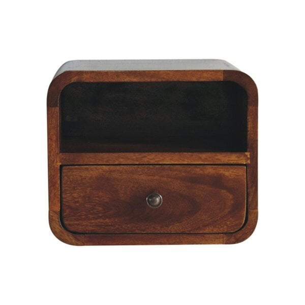 Wyld Haus Cagliari Small Wall Mounted Curved Chestnut Bedside with Shelf